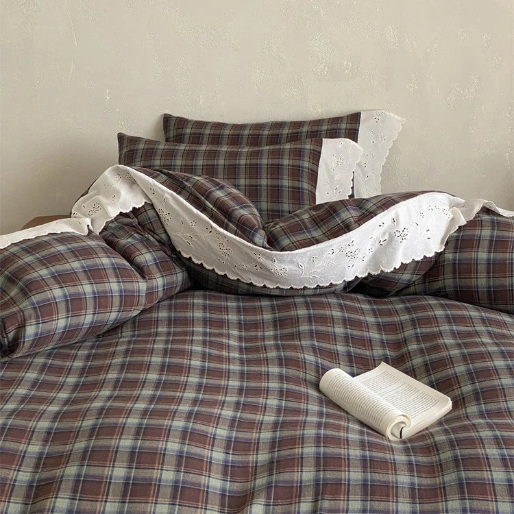 Bedding Set Washed Cotton Breathable Lace Trim
