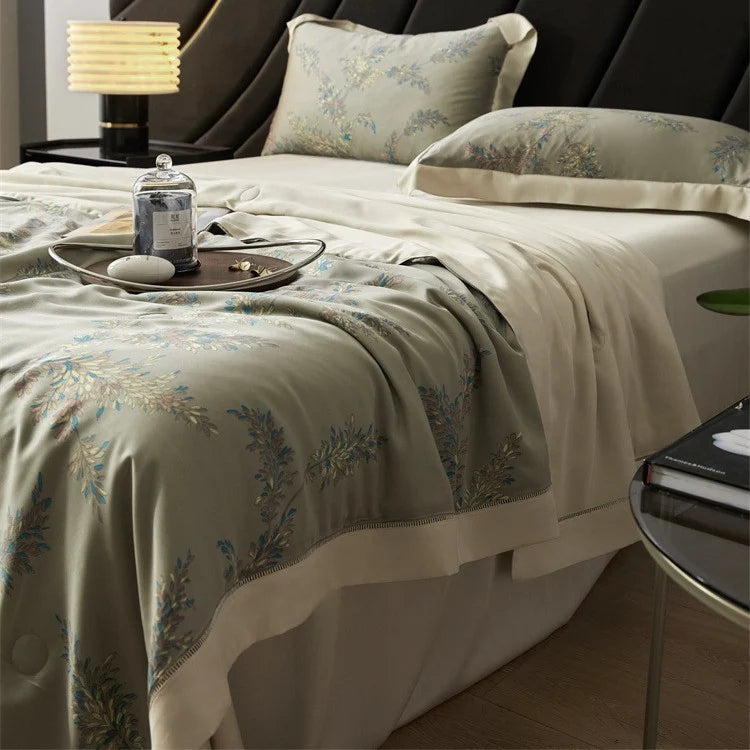 Bedspread Set Satin Floral Jacquard Machine Washable