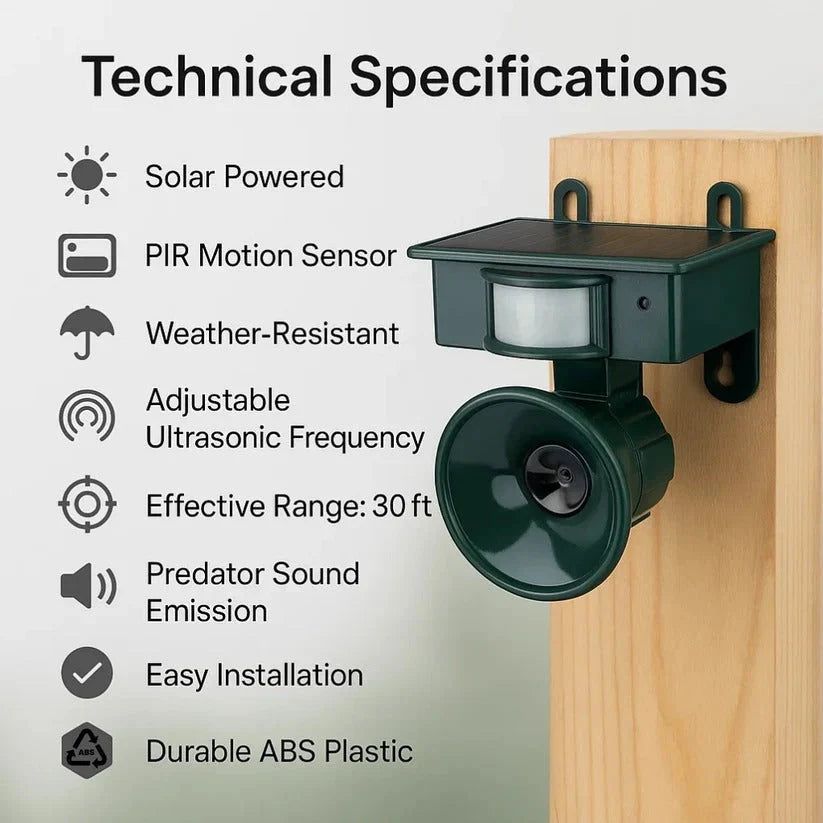 Bird Repeller Solar-Powered Motion-Activated Sound Deterrent