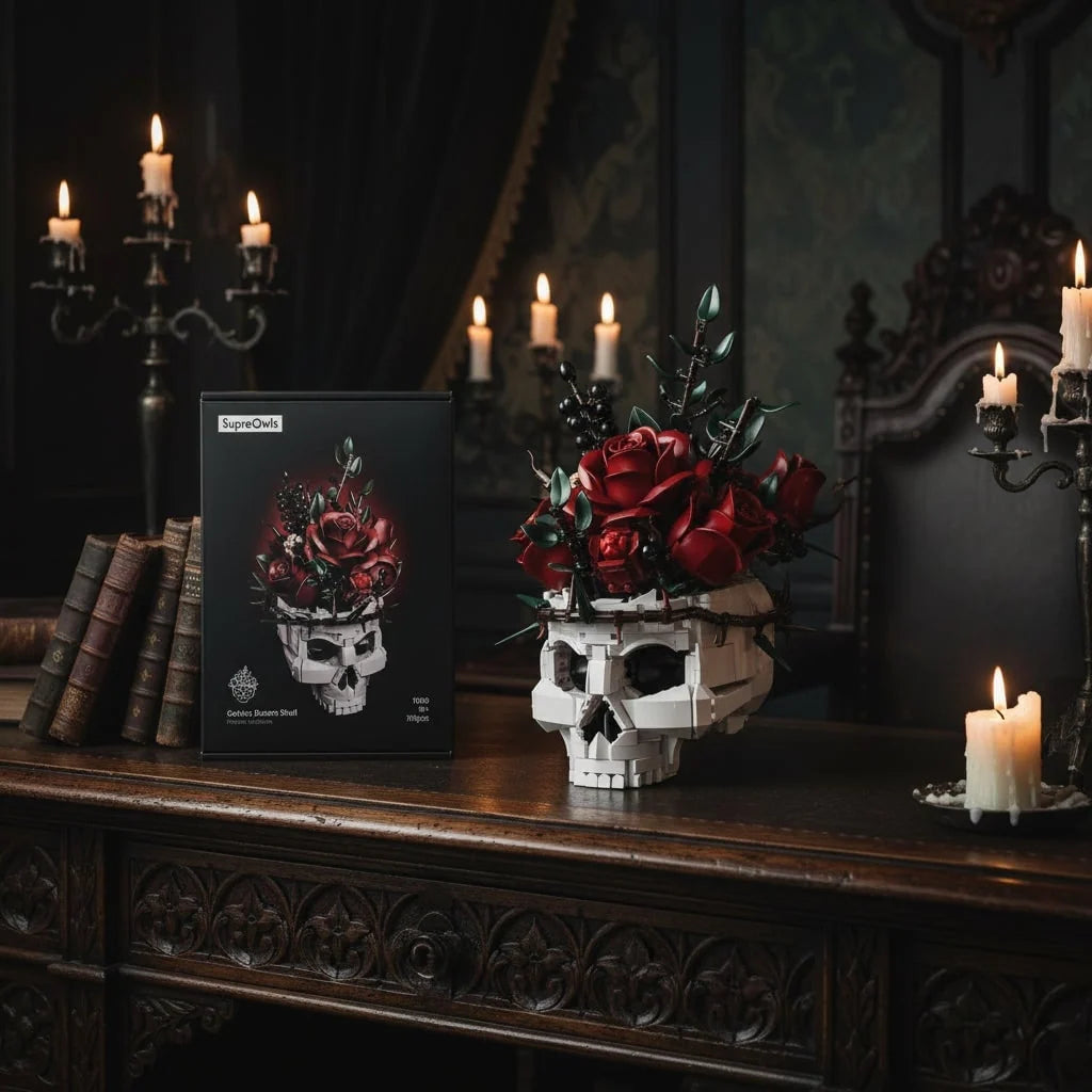 Building Block Set Gothic Skull Shelf Decor