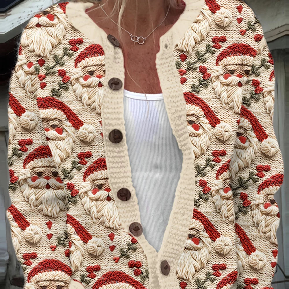 Cardigan Knitted Santa Motif & Button Front