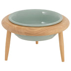 Cat Bowl Adjustable Height Ceramic Oak Stand