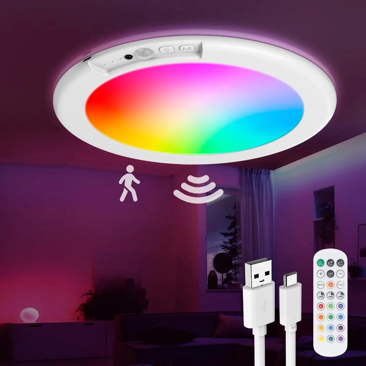 Ceiling Light Rechargeable Motion Sensor Magnetic Mount