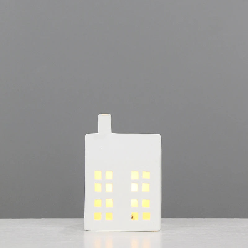 Ceramic House Night Light Intricate Window Cutouts
