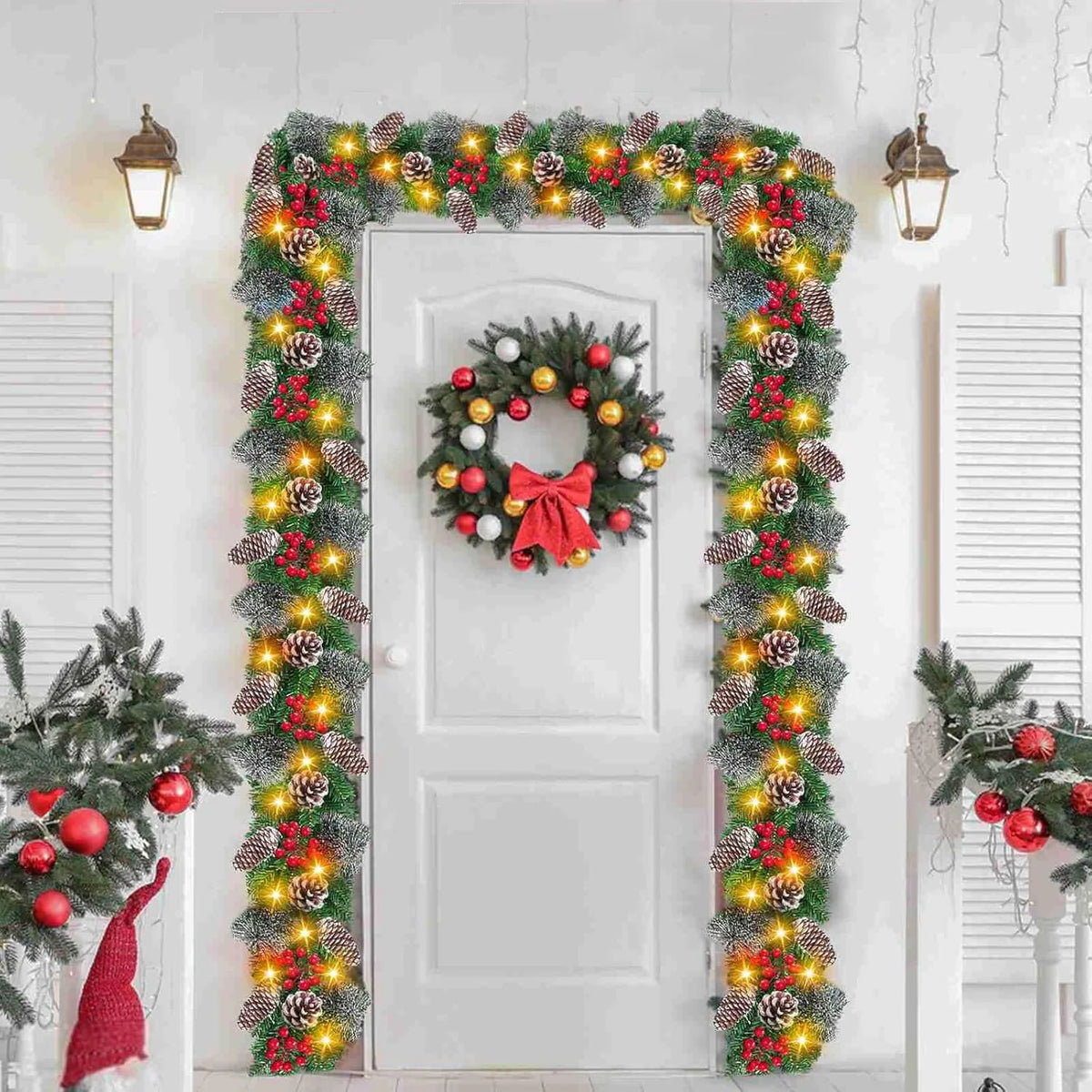 Christmas Garland LED Lights Timer Weatherproof