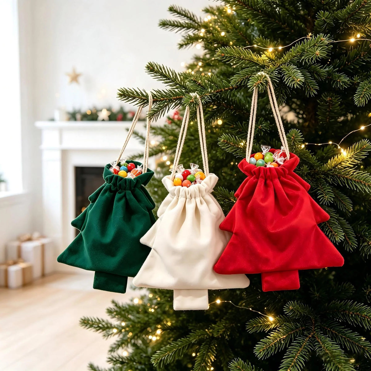 Christmas Gift Bag Tree-Shaped Durable Fabric & Drawstring Closure