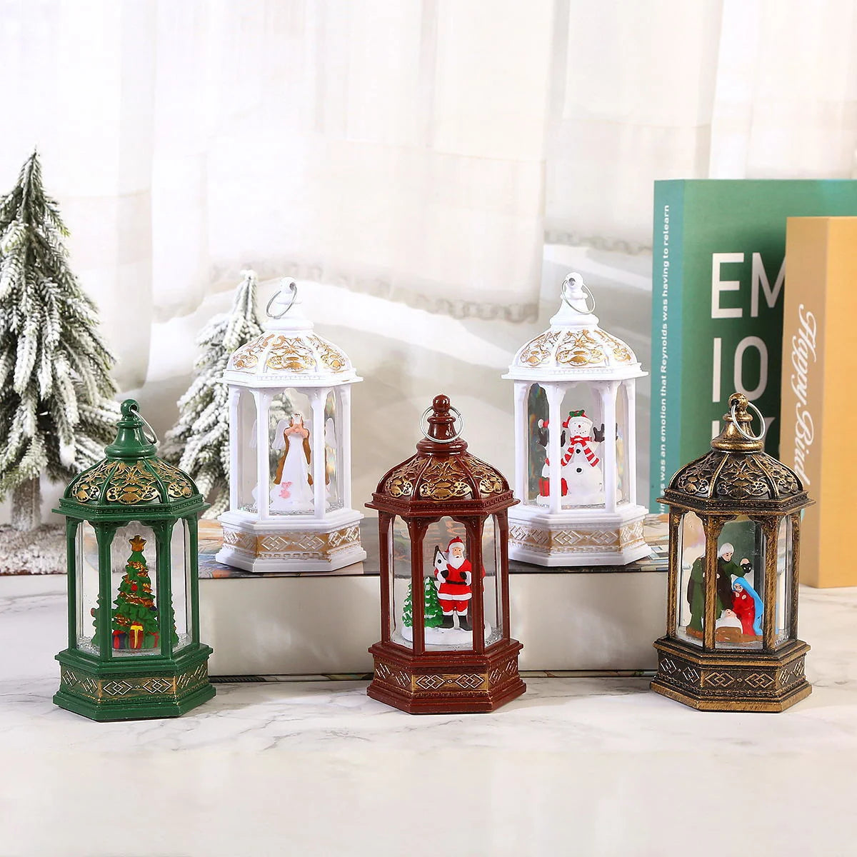 Christmas Lantern Movable Santa Warm LED