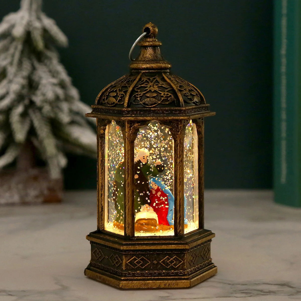 Christmas Lantern Movable Santa Warm LED