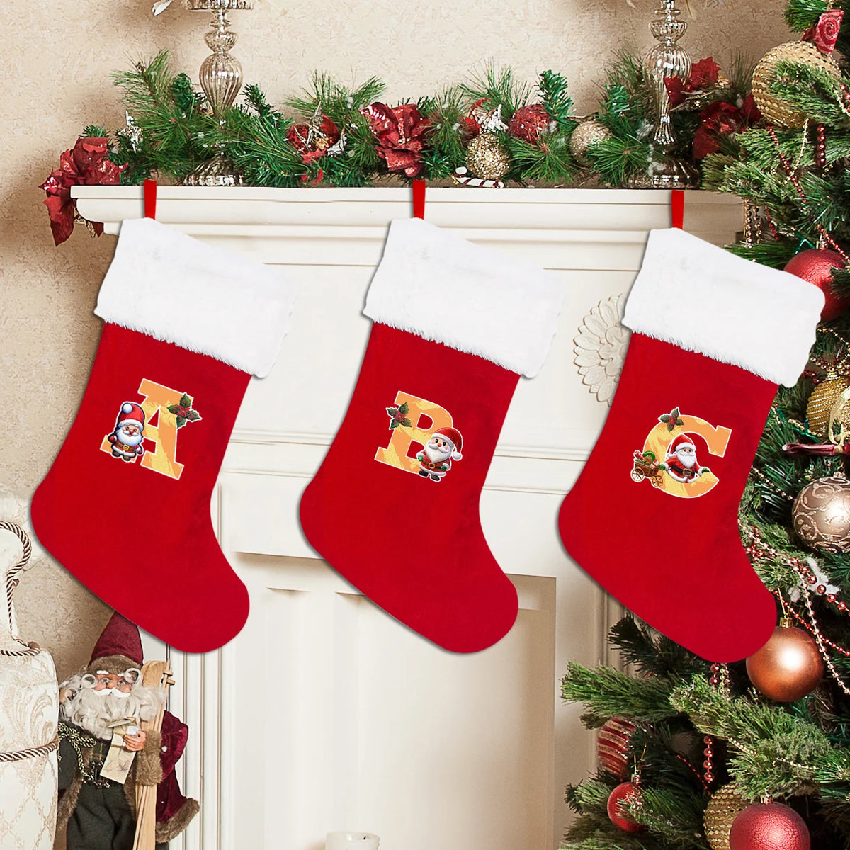 Christmas Stocking Personalized Monogram Soft Plush White Cuff
