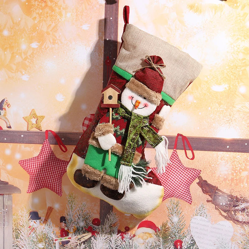 Christmas Stocking Reindeer Design Soft Durable Fabric Hanging Loop