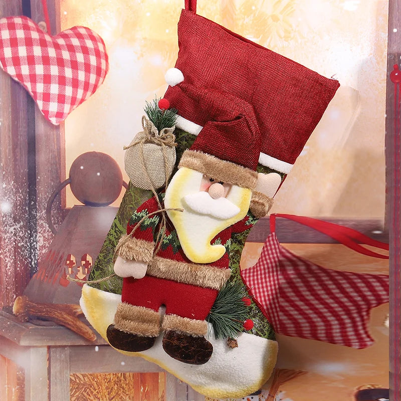 Christmas Stocking Reindeer Design Soft Felt Hanging Loop