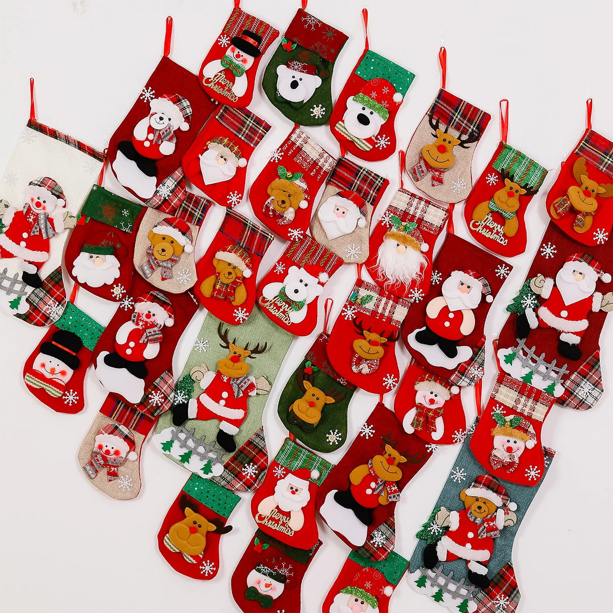 Christmas Stocking Soft Plush Santa & Snowflake Design