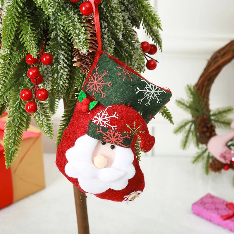 Christmas Stocking Soft Plush Santa & Snowflake Design