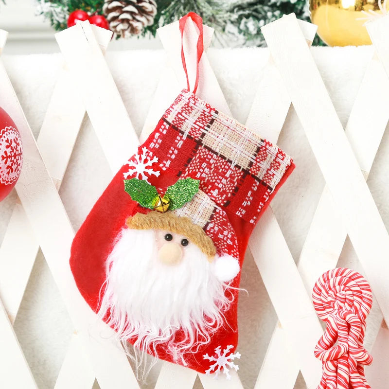 Christmas Stocking Soft Plush Santa & Snowflake Design