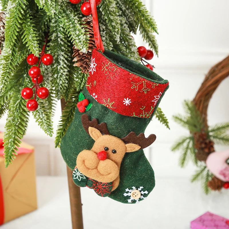 Christmas Stocking Soft Plush Santa & Snowflake Design
