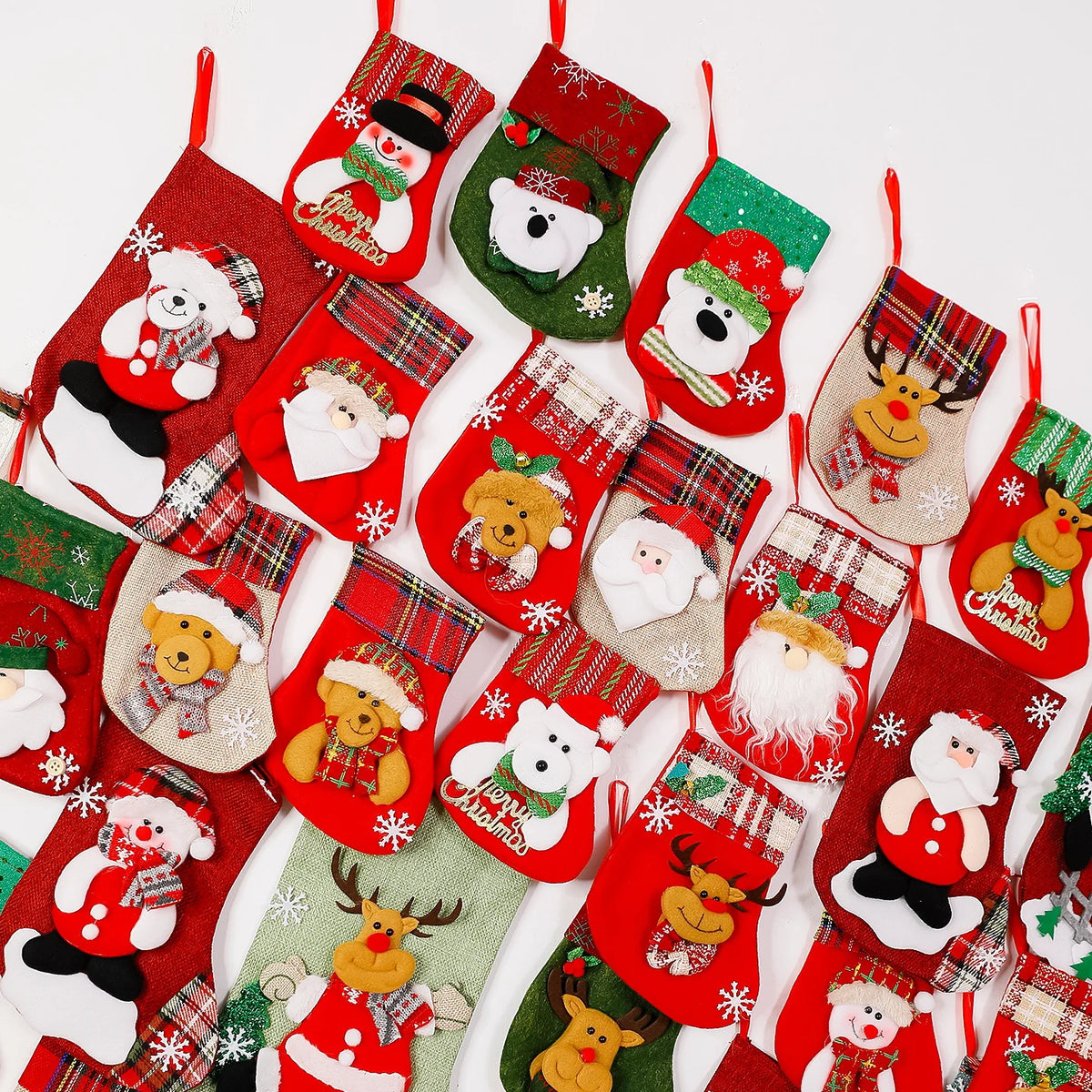 Christmas Stocking Soft Plush Santa & Snowflake Design