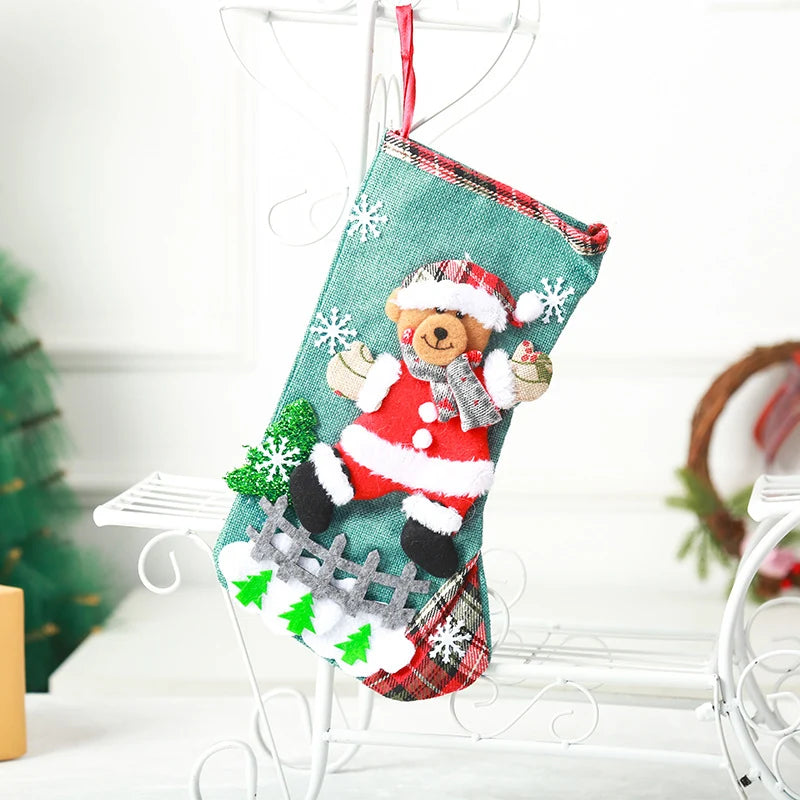 Christmas Stocking Soft Plush Santa & Snowflake Design