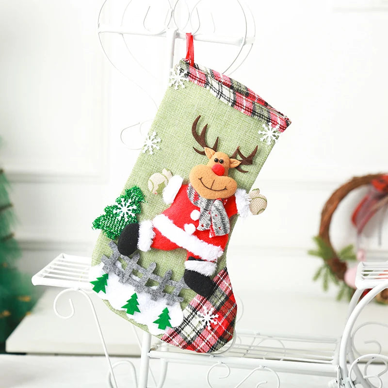 Christmas Stocking Soft Plush Santa & Snowflake Design