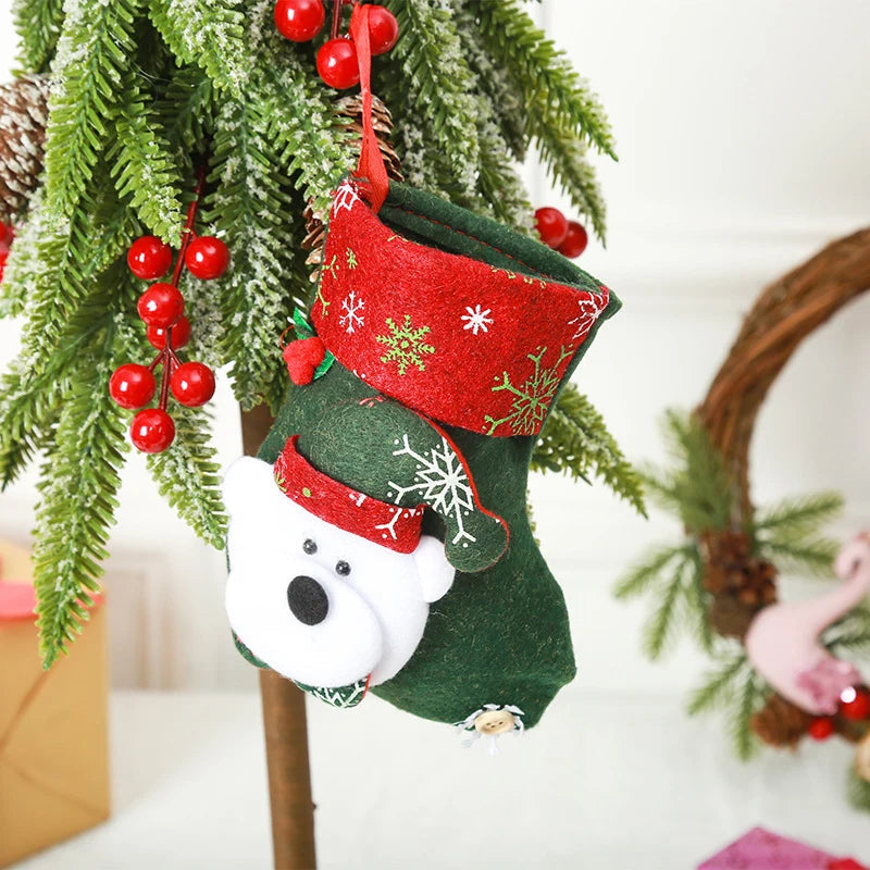 Christmas Stocking Soft Plush Santa & Snowflake Design