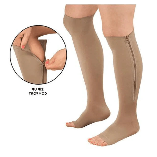 Compression Socks Zip-Up Open Toe 20–30 mmHg Graduated Compression