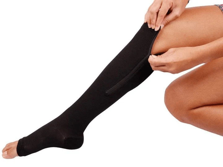 Compression Socks Zip-Up Open Toe 20–30 mmHg Graduated Compression