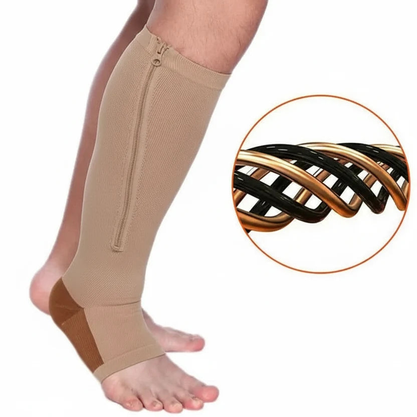Compression Socks Zip-Up Open Toe 20–30 mmHg Graduated Compression