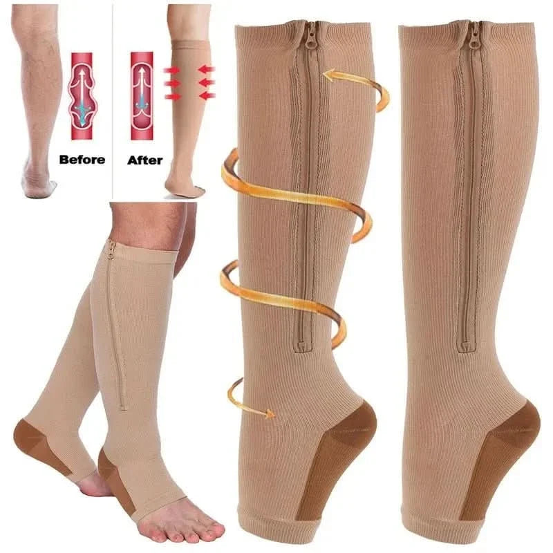 Compression Socks Zip-Up Open Toe 20–30 mmHg Graduated Compression