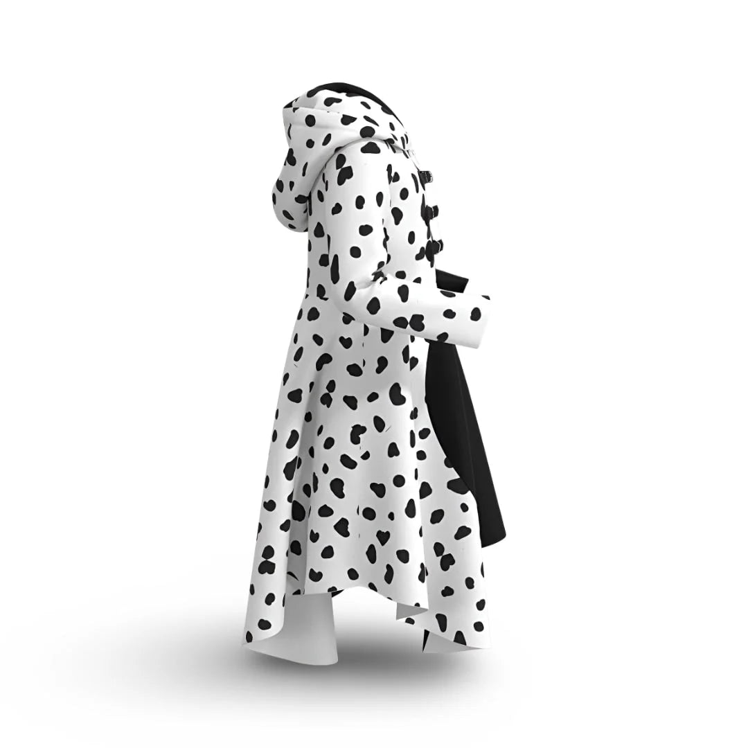 Costume Dress Hooded Split Black Dalmatian Spots