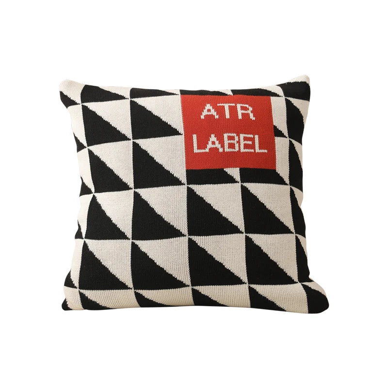 Cushion Cover Cotton Knit Triangle Pattern Removable Zipper