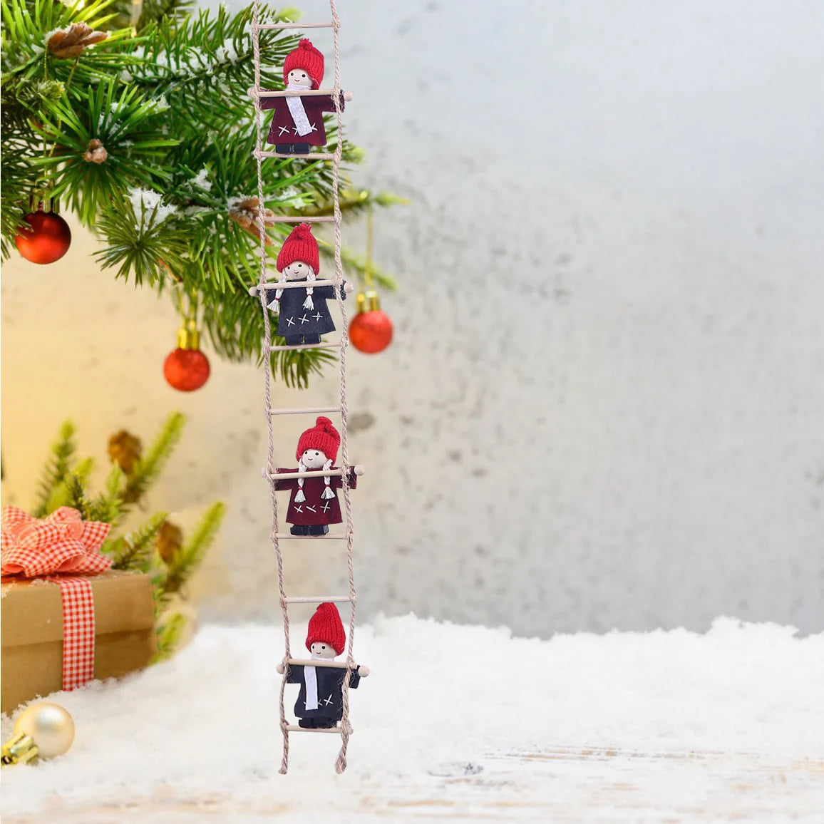 Decorative Ladder Handcrafted Christmas Figures Hanging Loop