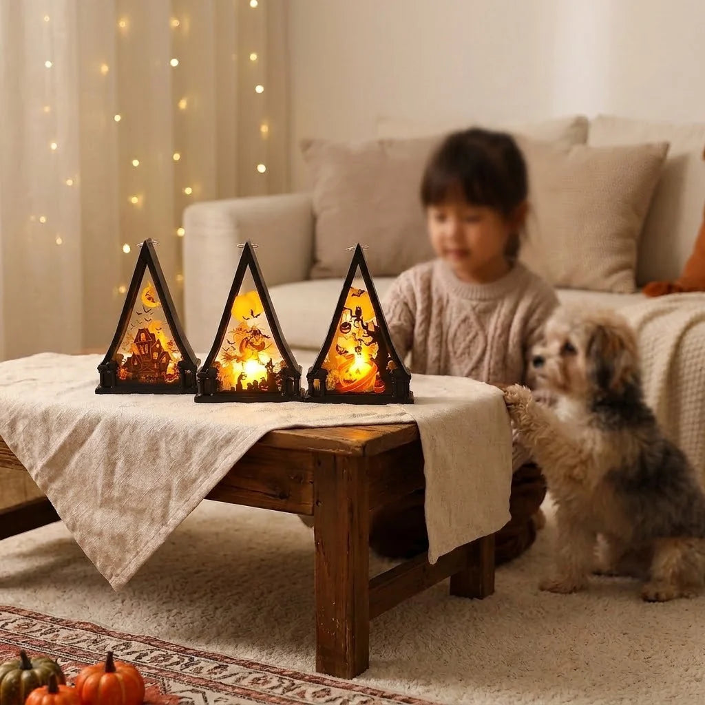 Decorative Lamp Triangular Wood Warm White LED