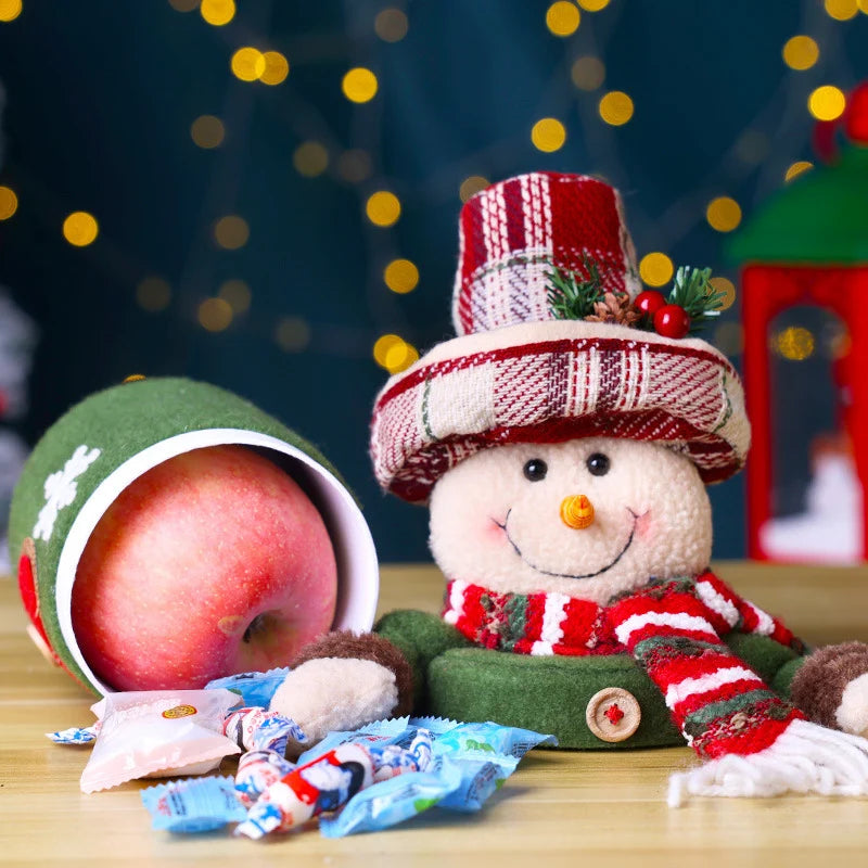 Decorative Snowman Figure Tabletop Heart Pattern & Striped Scarf