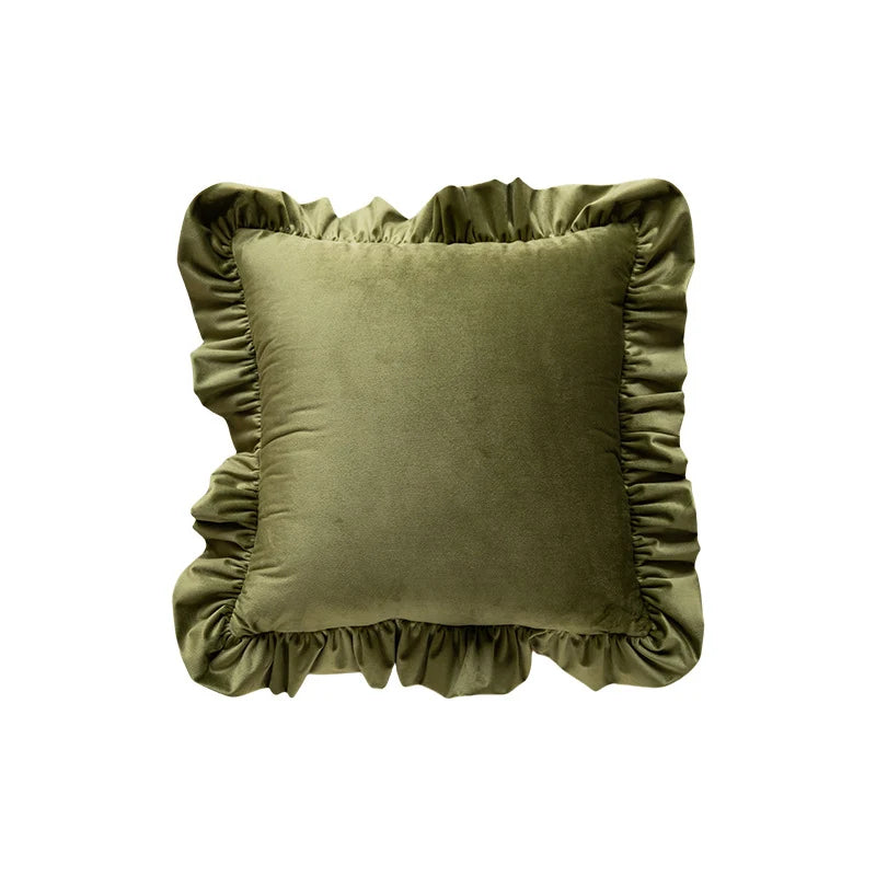 Decorative Throw Pillow Velvet Ruffled Flange Plush Insert