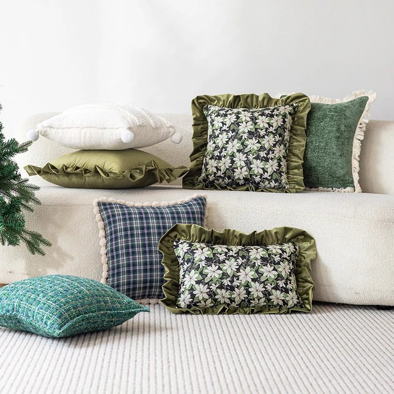 Decorative Throw Pillow Velvet Ruffled Flange Plush Insert