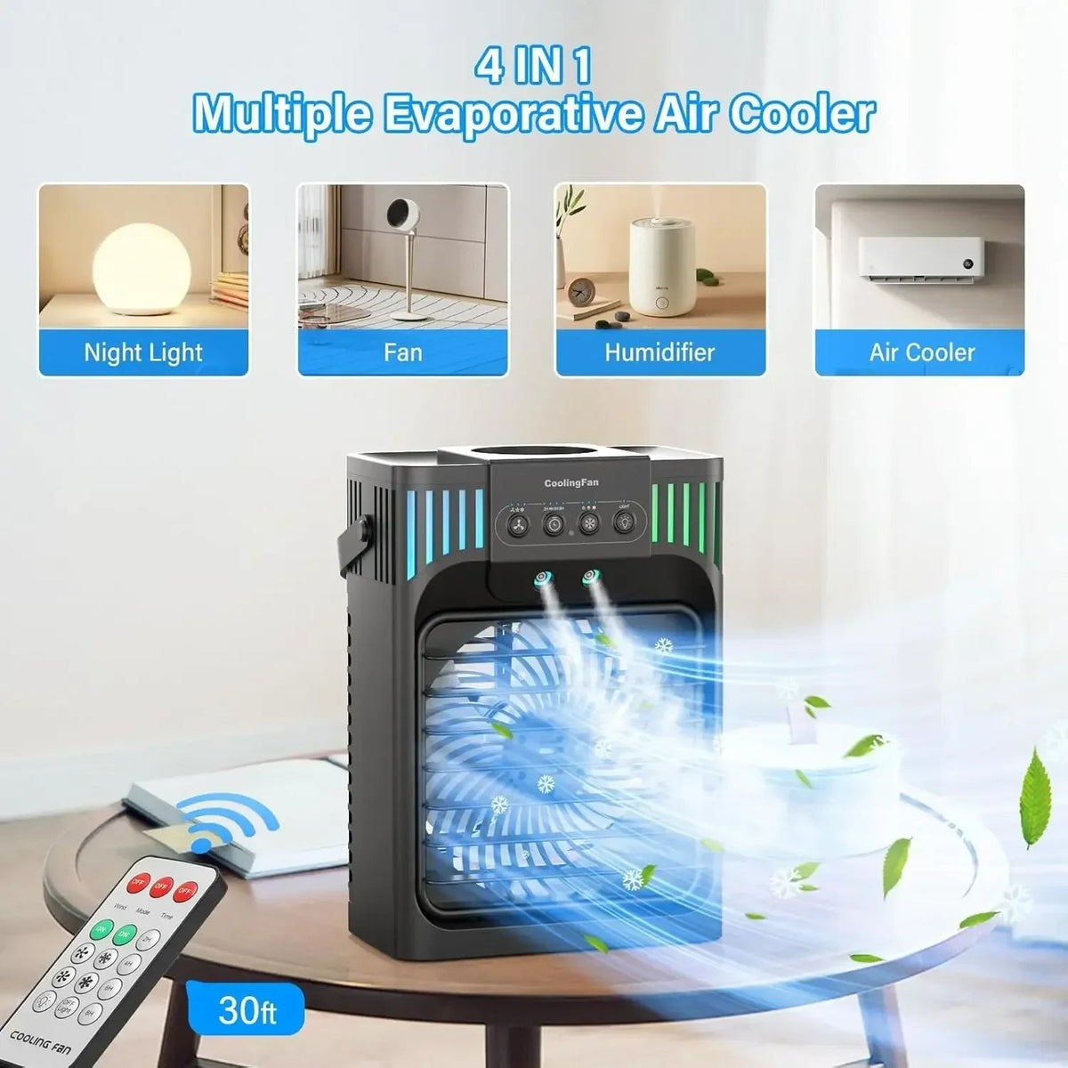 Desktop Evaporative Cooler Remote Control 3-Speed Humidifier