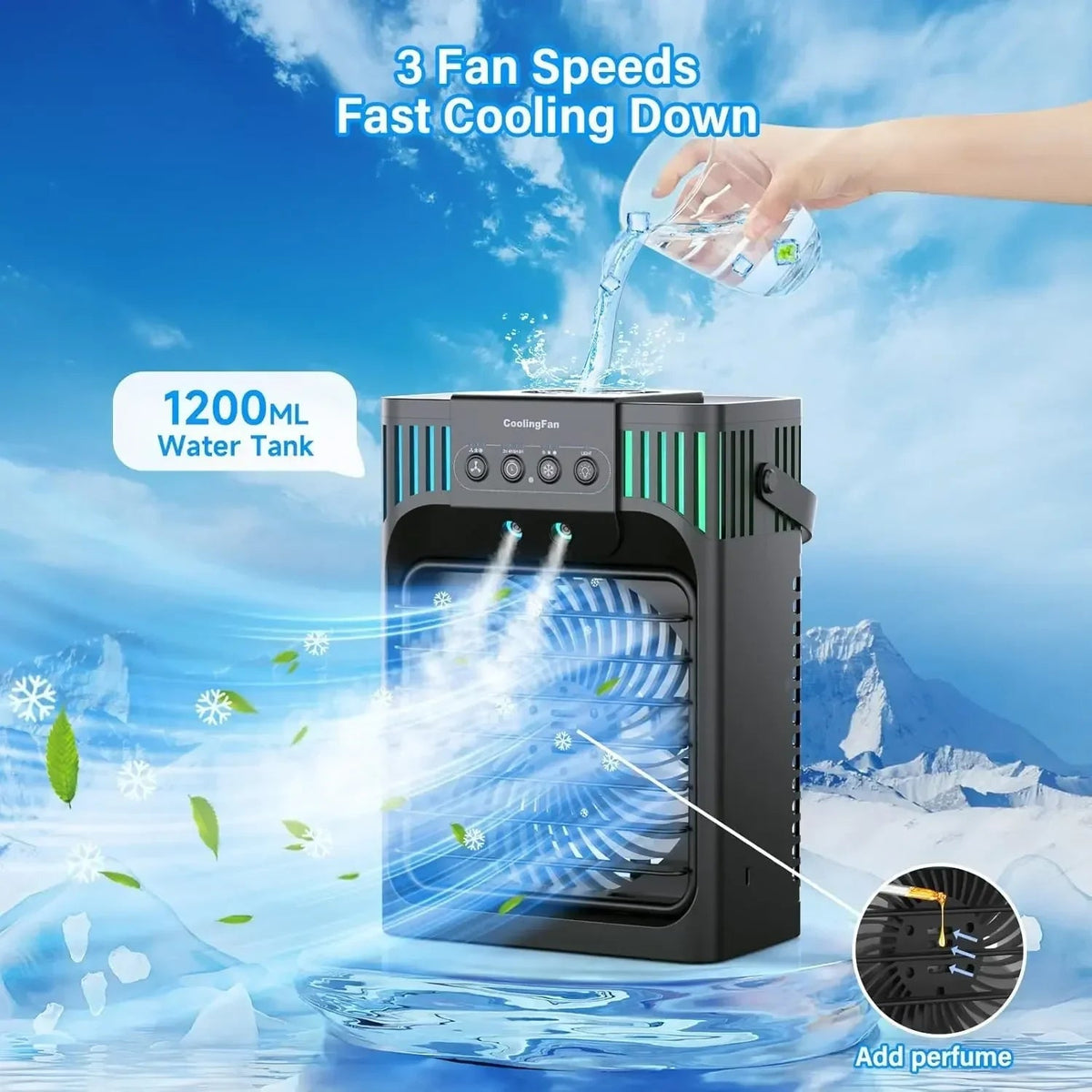Desktop Evaporative Cooler Remote Control 3-Speed Humidifier