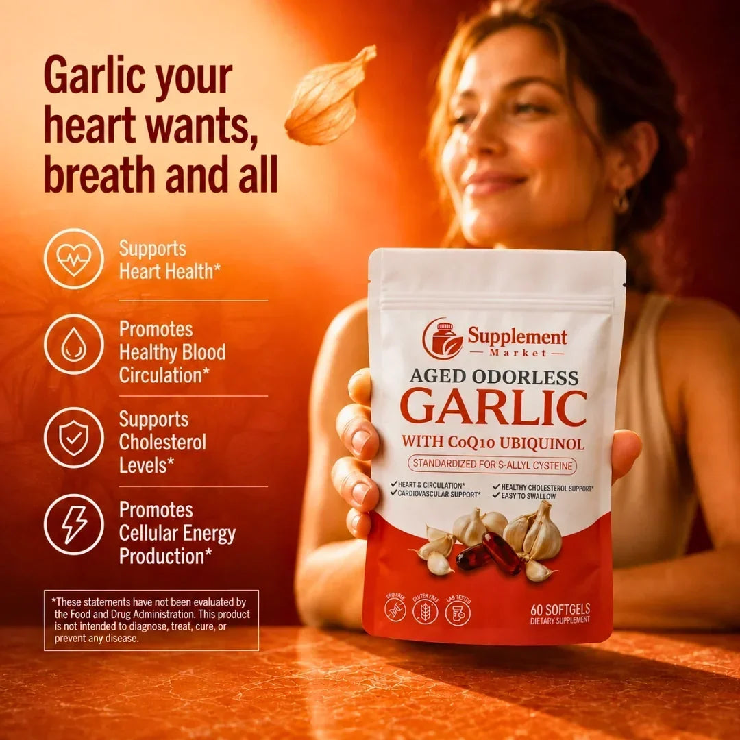 Dietary Supplement Aged Garlic CoQ10 & Vitamin K2 Odorless Softgels
