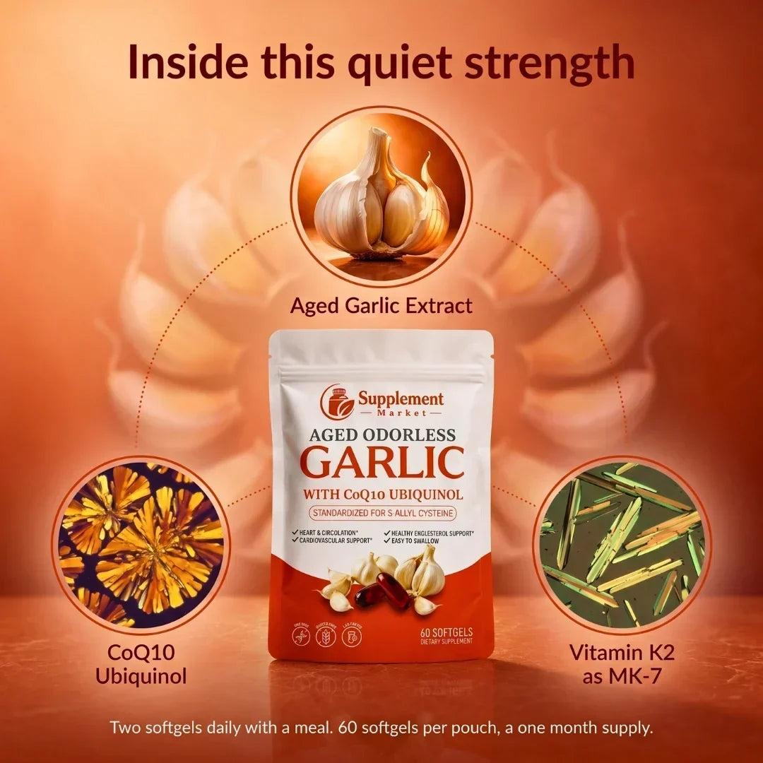 Dietary Supplement Aged Garlic CoQ10 & Vitamin K2 Odorless Softgels
