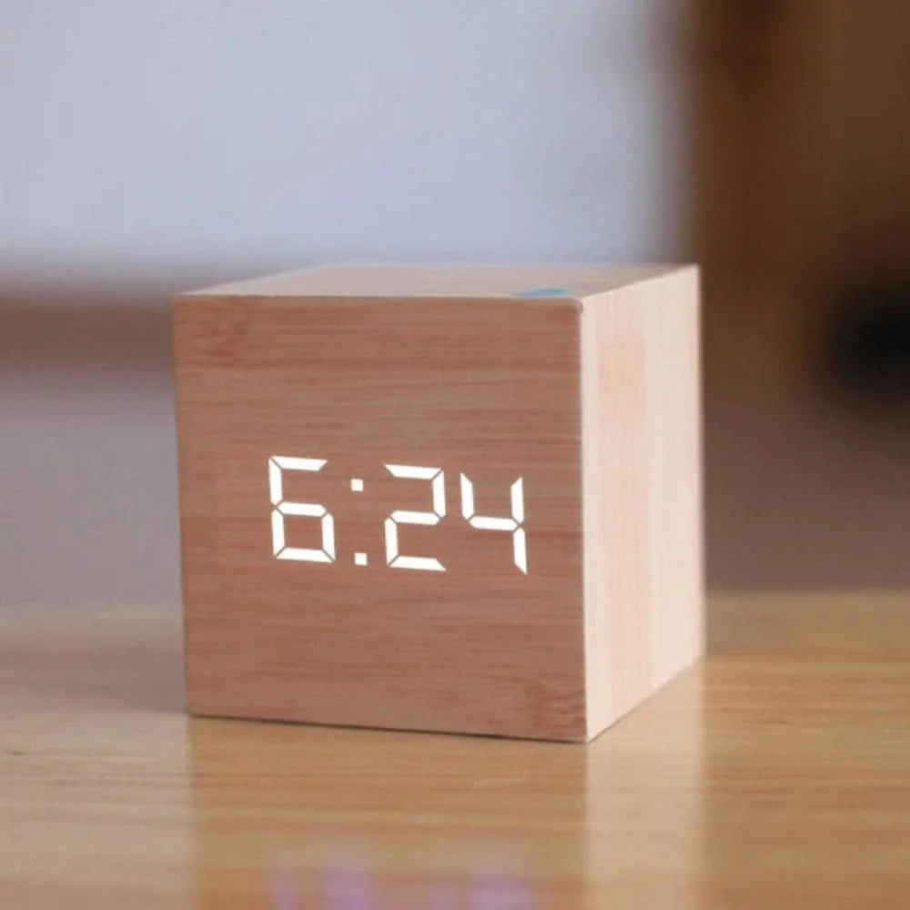 Digital Alarm Clock Cube Design Adjustable Brightness Temperature Display