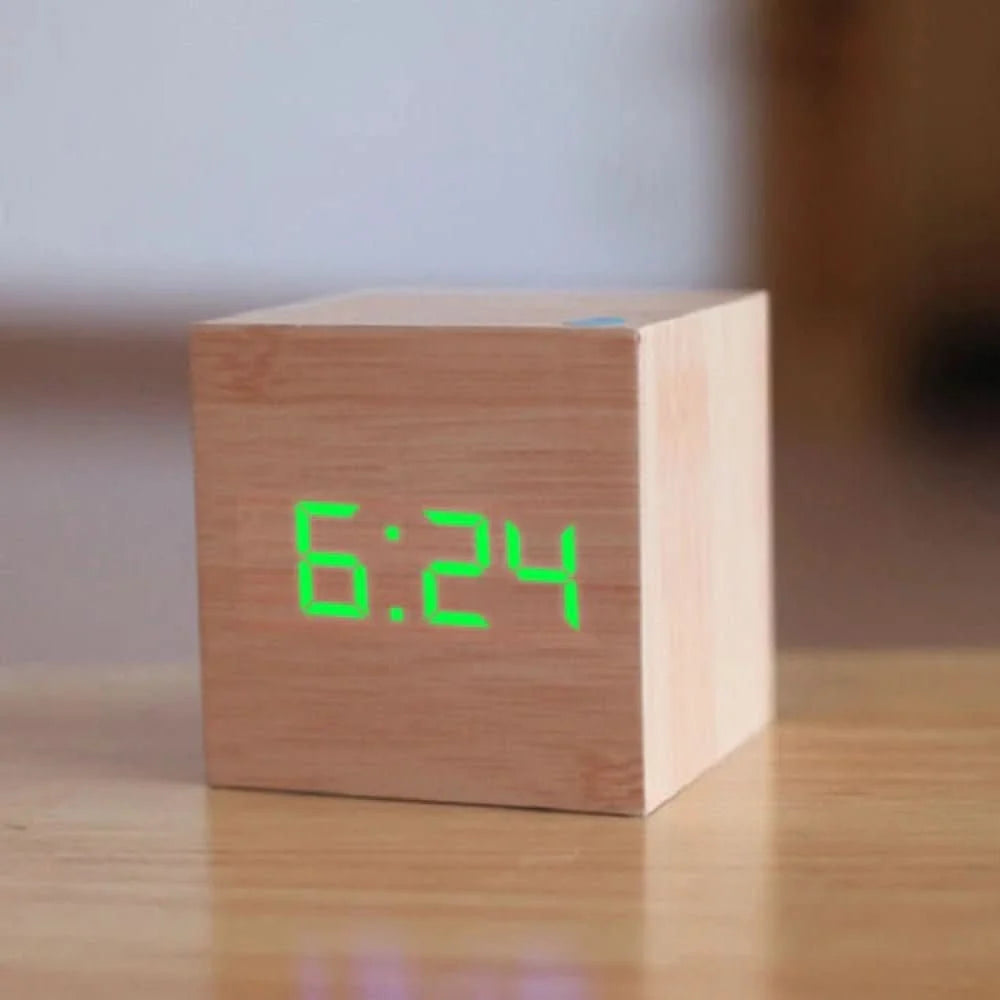 Digital Alarm Clock Cube Design Adjustable Brightness Temperature Display