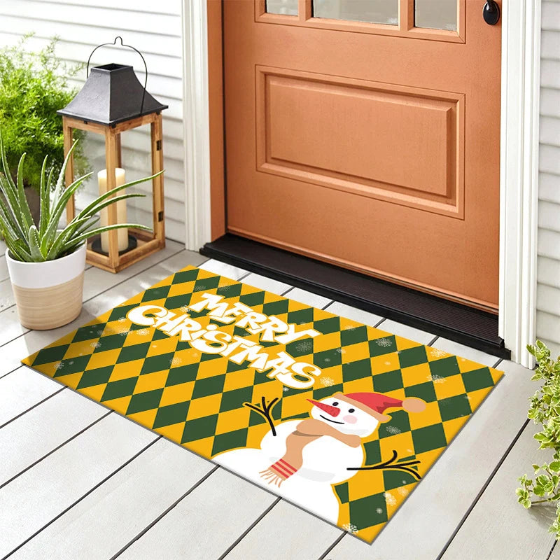 Door Mat Snowman Checkered Weather-Resistant & Non-Slip