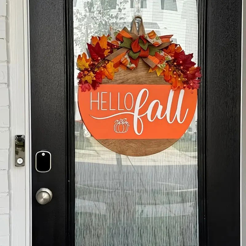 Door Sign Hello Fall Pumpkin Weather Resistant
