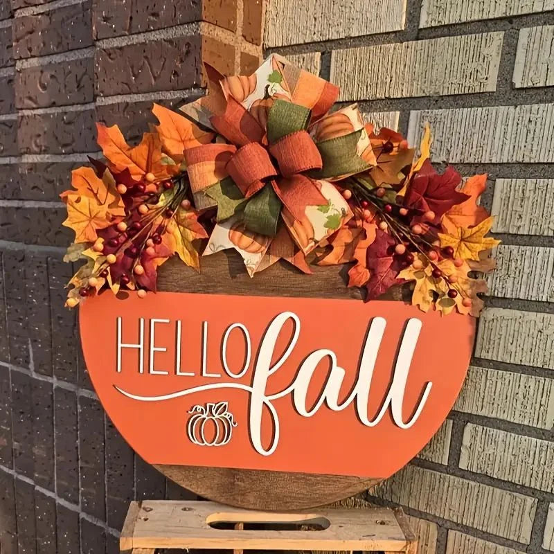 Door Sign Hello Fall Pumpkin Weather Resistant