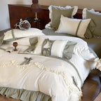 Duvet Cover Set Breathable Cotton Ruffle & Bow Trim