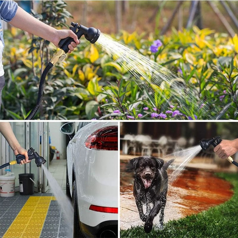 Expandable Garden Hose 100FT 8 Spray Patterns Brass Fittings