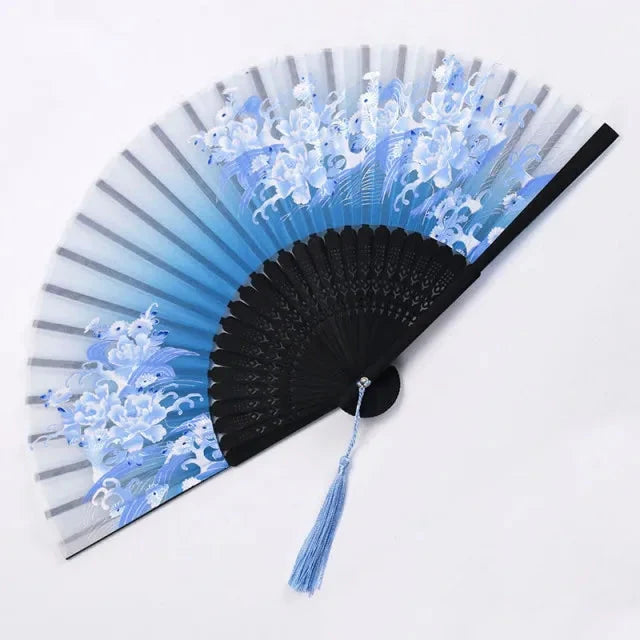 Folding Hand Fan Floral Bamboo Ribs Compact