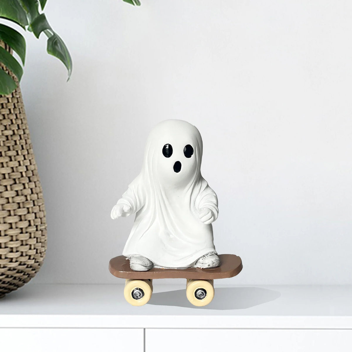 Ghost Figurine Skateboard Design Compact Shelf Decor