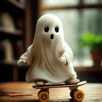 Ghost Figurine Skateboard Design Compact Shelf Decor
