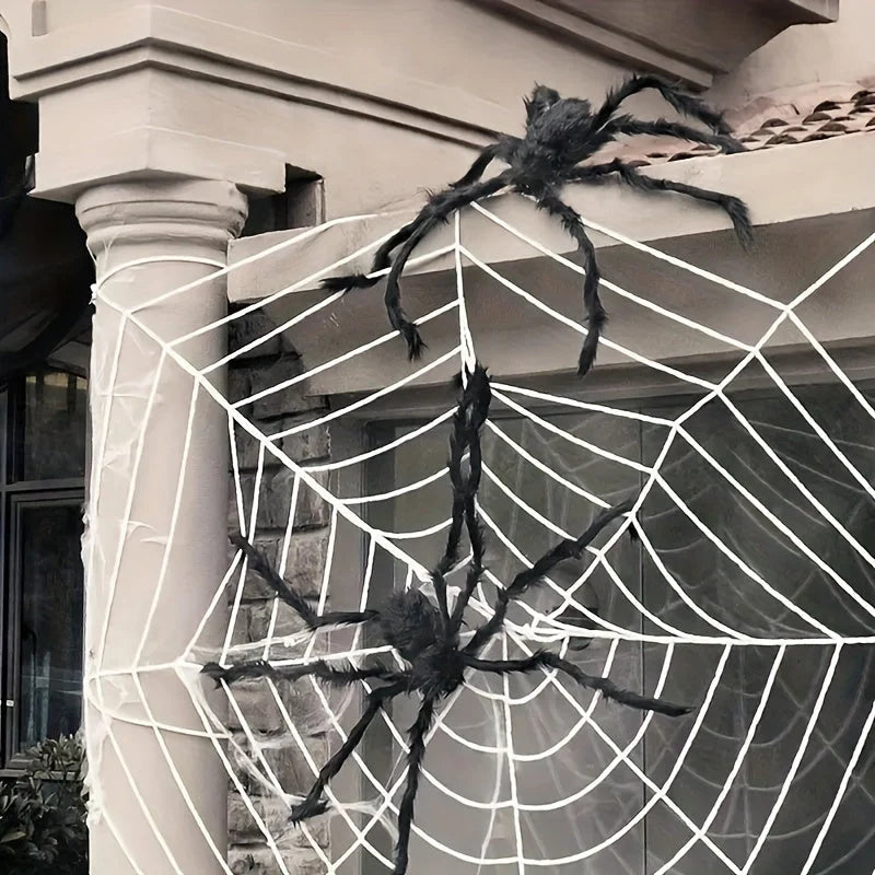 Halloween Decoration Set 2 Giant Spiders & Stretchable Web