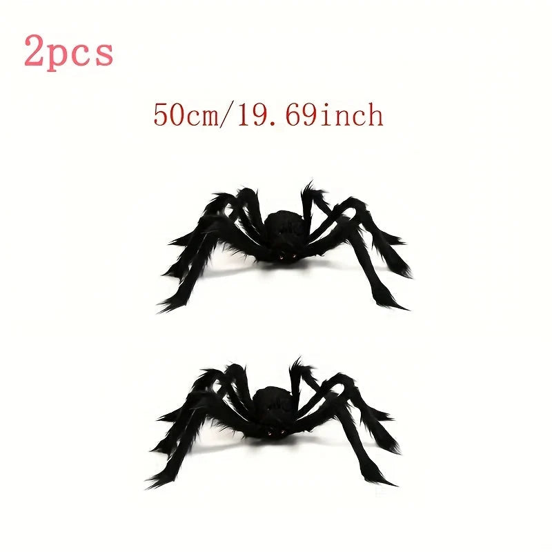 Halloween Decoration Set 2 Giant Spiders & Stretchable Web
